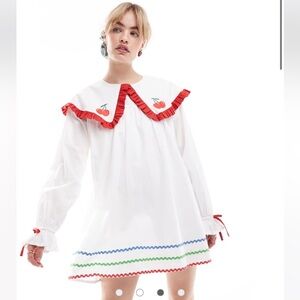 ASOS
Neon Rose oversized collar embroidered mini smock dress in white